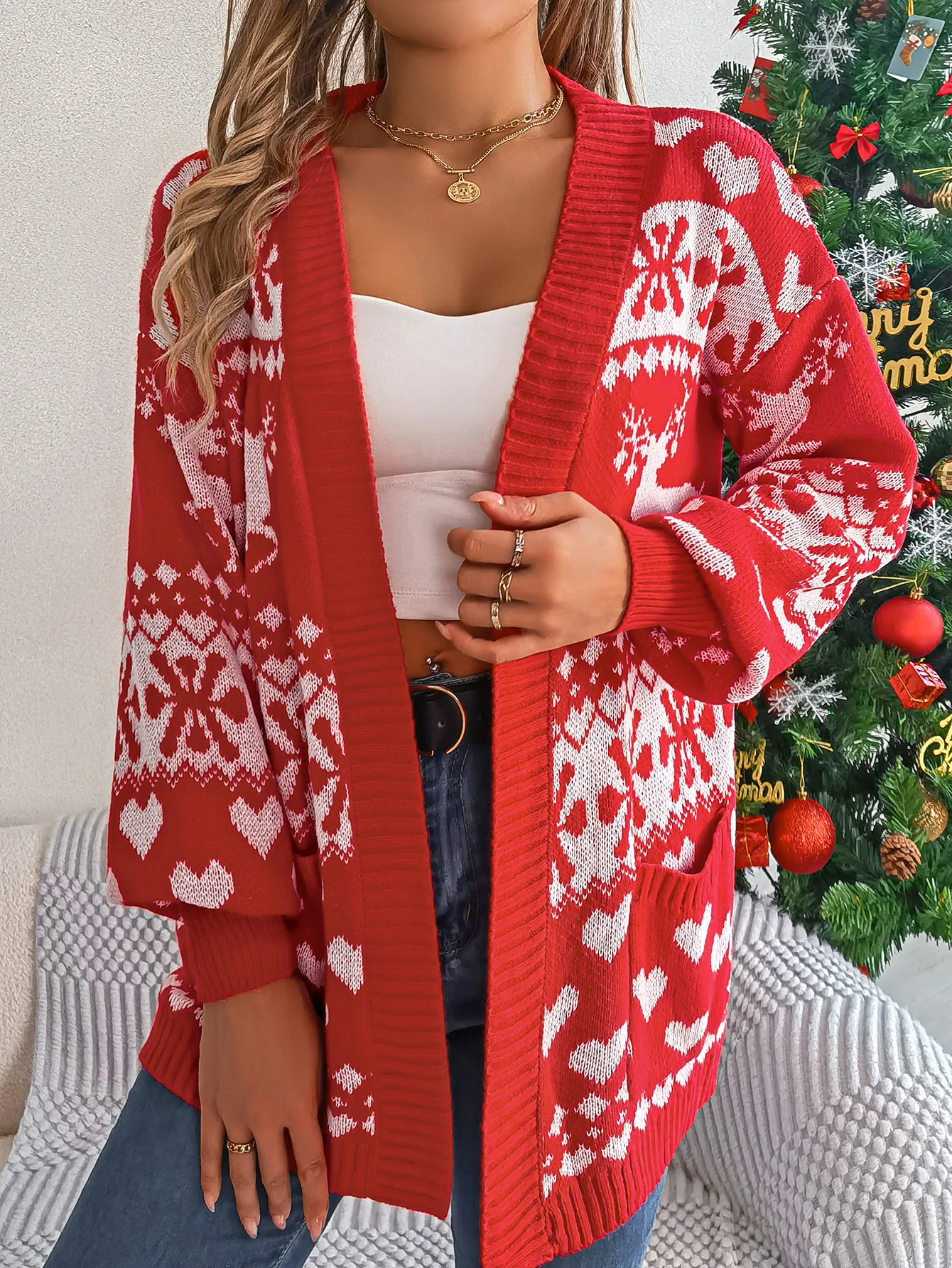 Women Wool/Knitting Christmas Long Sleeve Comfy Casual Cardigan