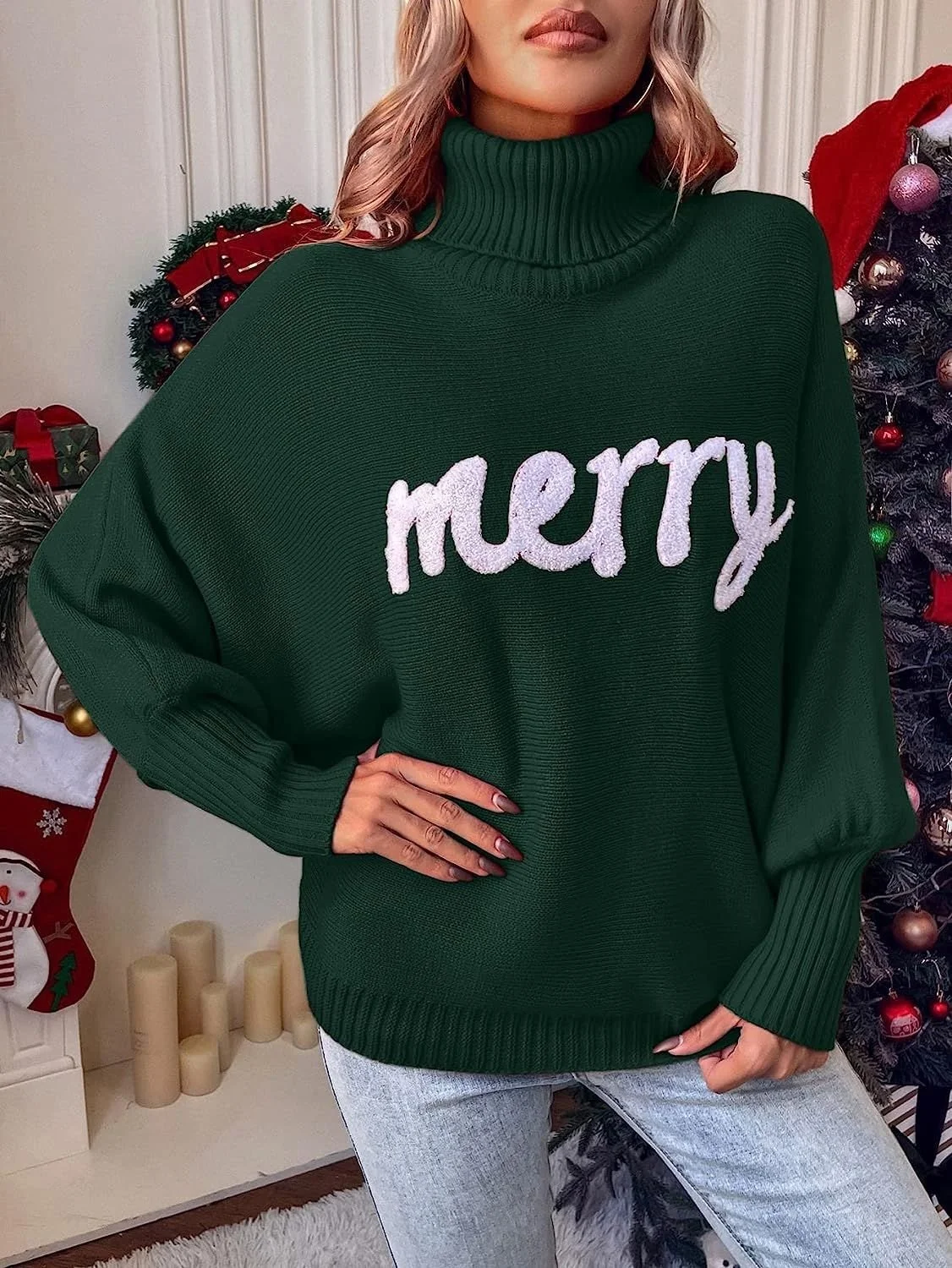 Women Yarn/Wool Yarn Text Letters Long Sleeve Comfy Casual Sweater