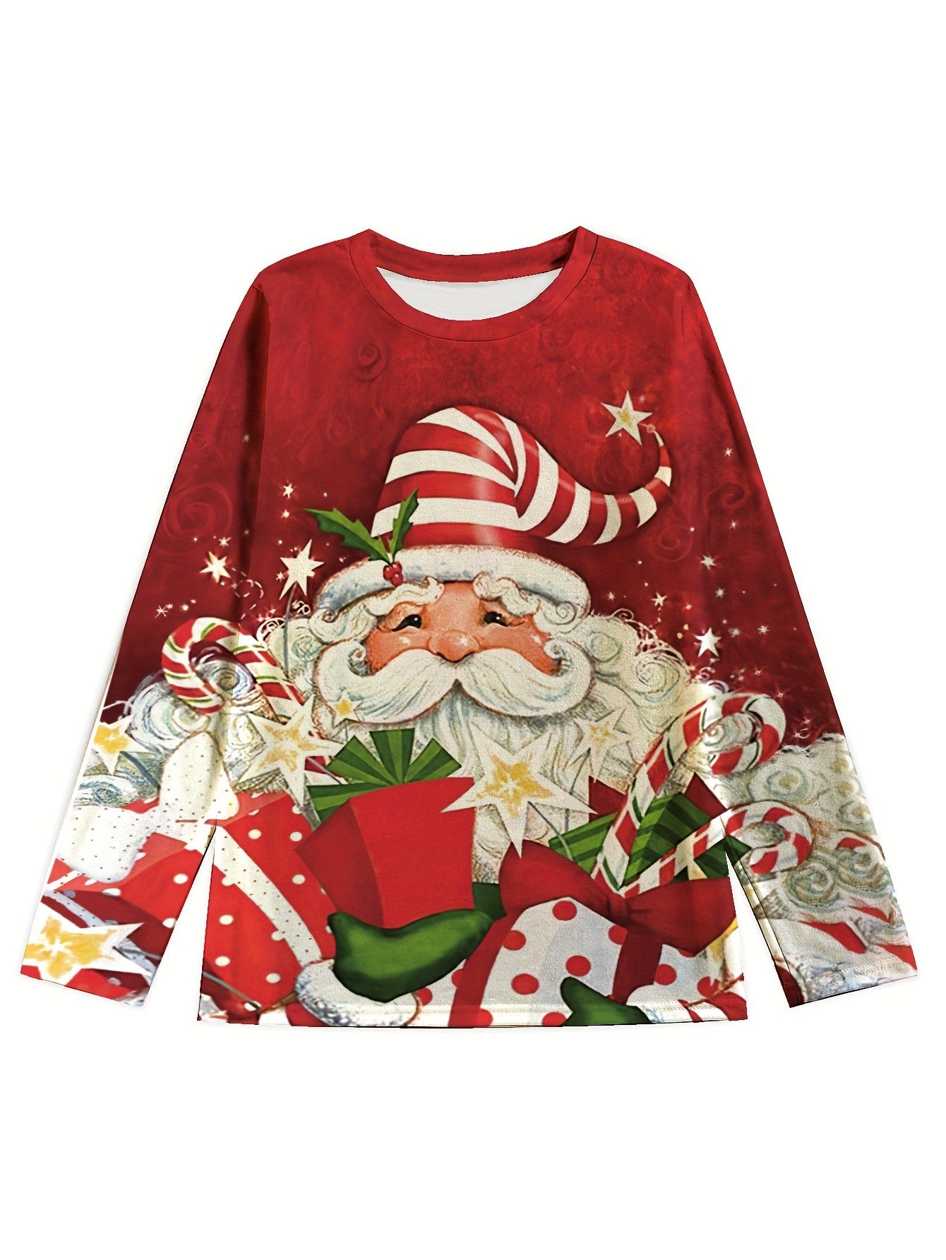 Casual Christmas Crew Neck Long Sleeve T-shirt