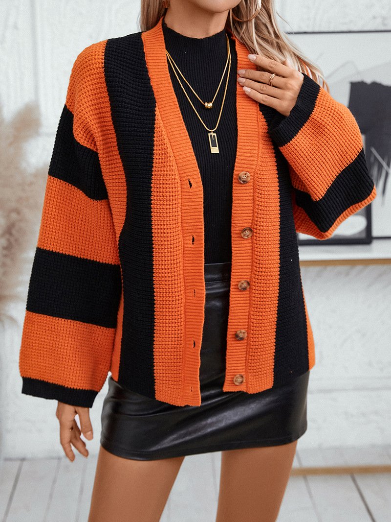 Women Wool/Knitting Striped Long Sleeve Comfy Casual Cardigan