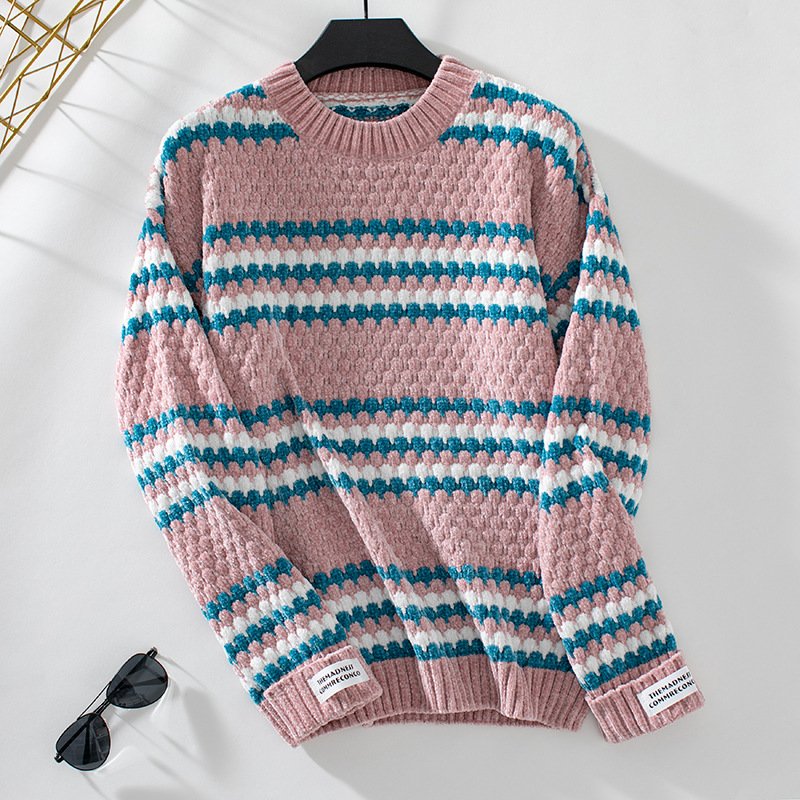 Women Yarn/Wool Yarn Striped Long Sleeve Comfy Casual Sweater