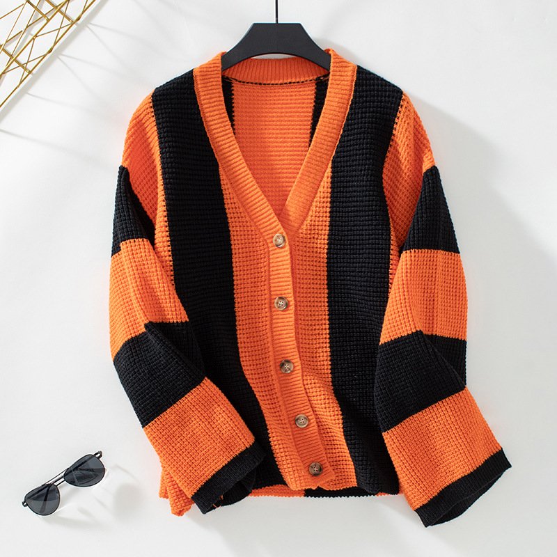 Women Wool/Knitting Striped Long Sleeve Comfy Casual Cardigan