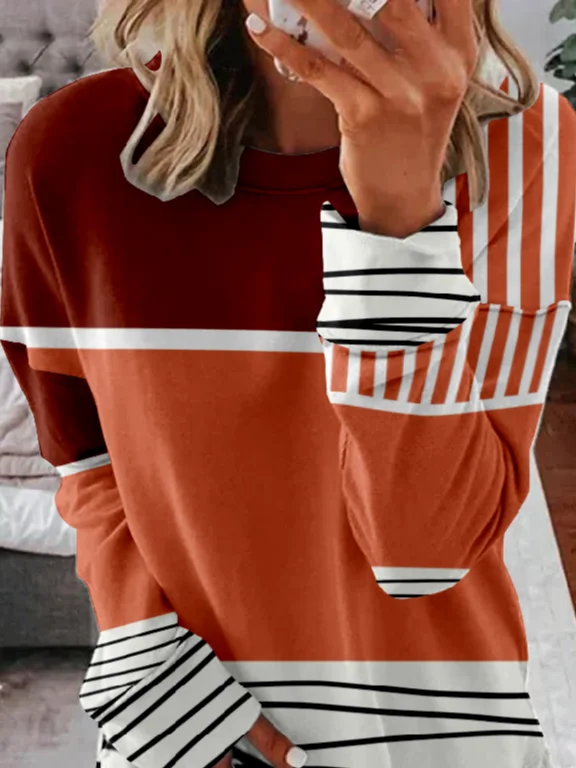 Casual Crew Neck Geometric Sweatshirt Zipper