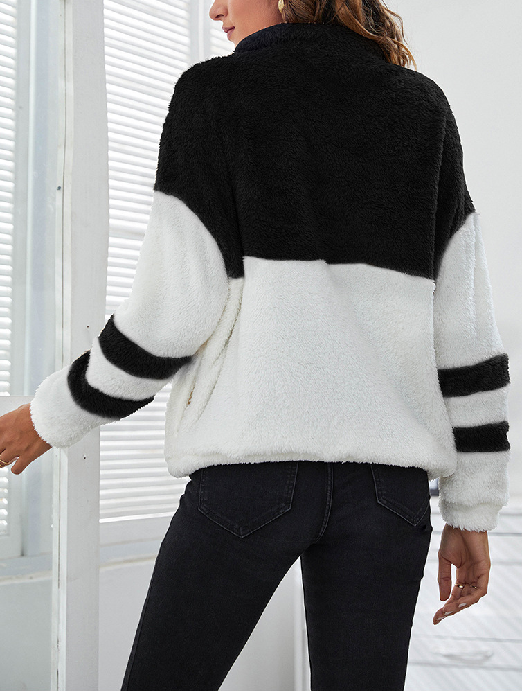 Casual Shawl Collar Color Block Sweatshirt Zipper