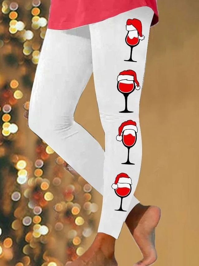 Casual Christmas Wine Glass Long Leggings