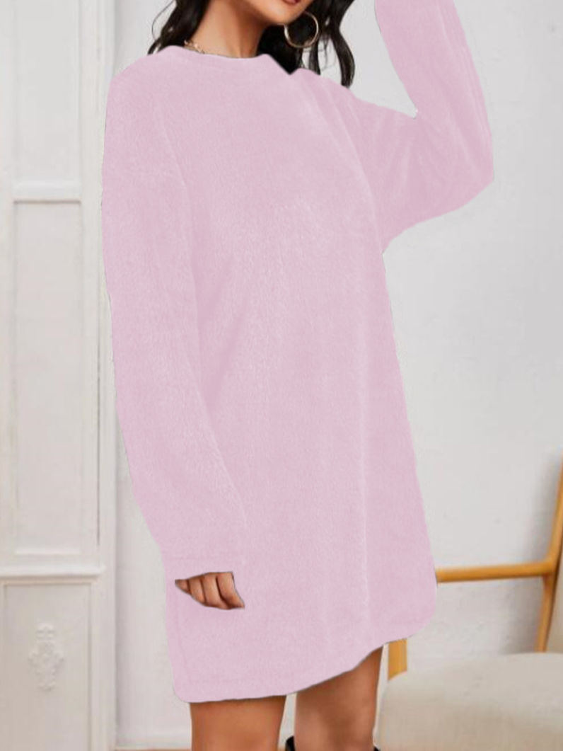 Women Plain Crew Neck Long Sleeve Comfy Casual Midi Dress