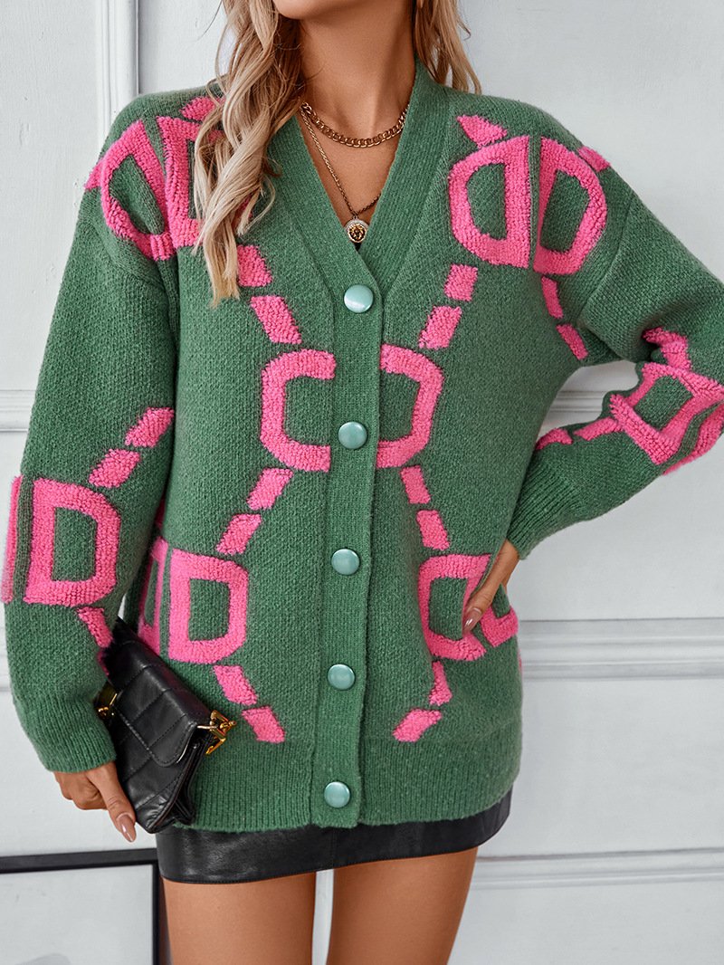 Women Wool/Knitting Abstract Long Sleeve Comfy Casual Cardigan