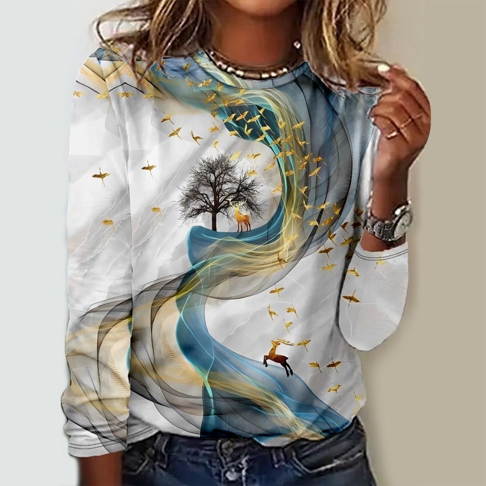 Casual Abstract Crew Neck Long Sleeve T-shirt