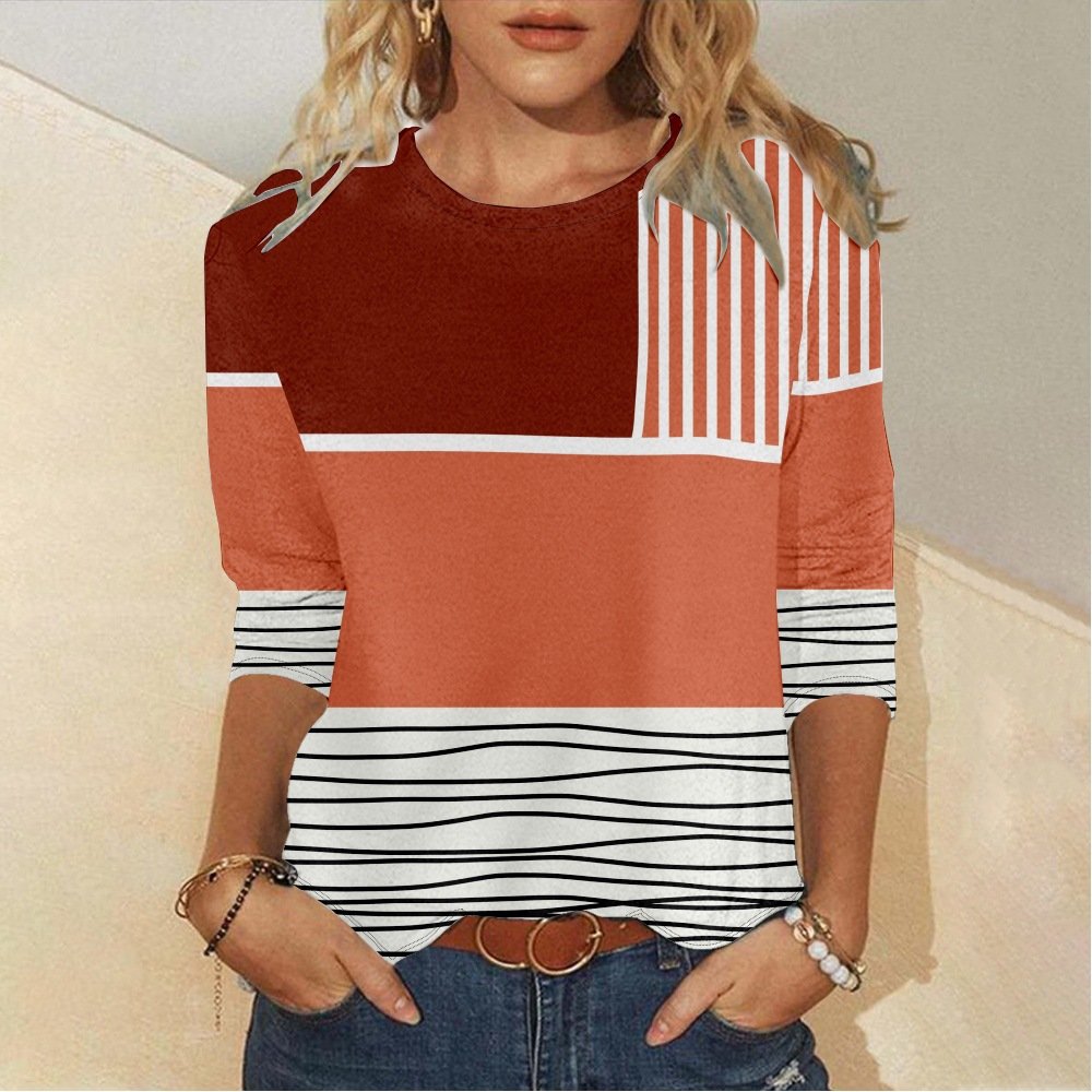 Casual Geometric Crew Neck Long Sleeve T-shirt