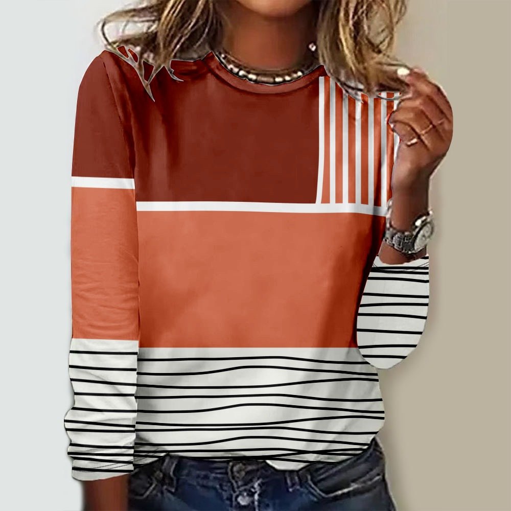 Casual Geometric Crew Neck Long Sleeve T-shirt