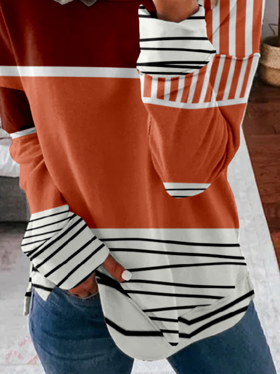 Casual Crew Neck Geometric Sweatshirt Zipper