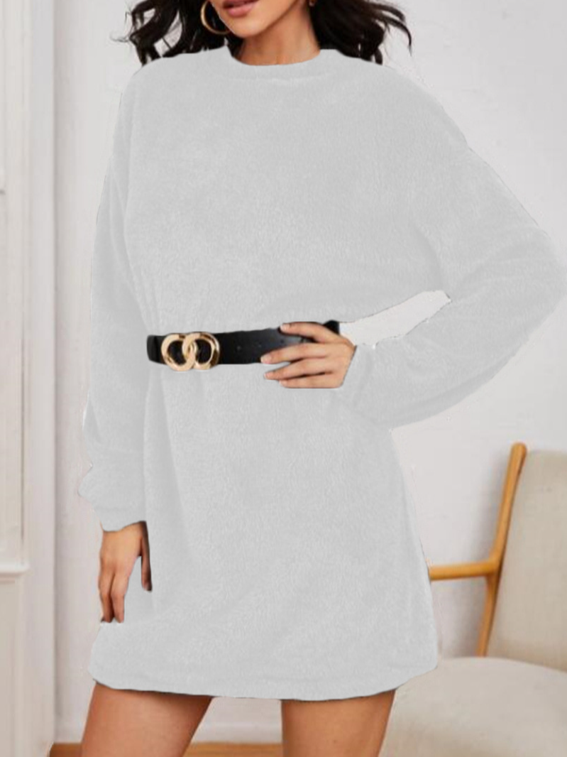 Women Plain Crew Neck Long Sleeve Comfy Casual Midi Dress