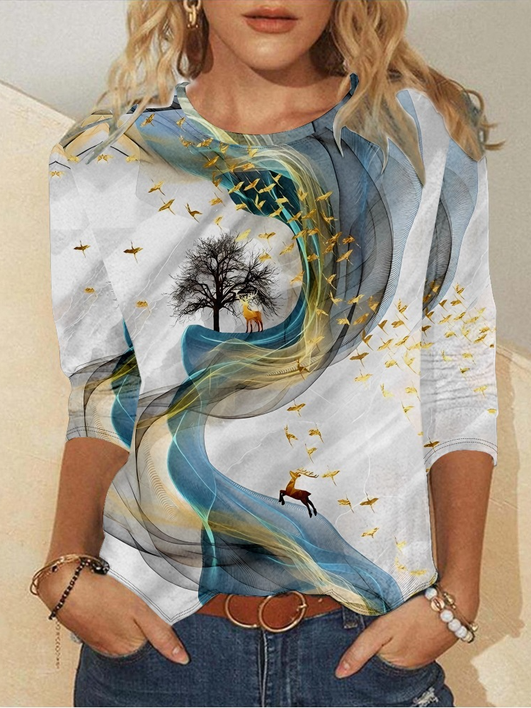 Casual Abstract Crew Neck Long Sleeve T-shirt