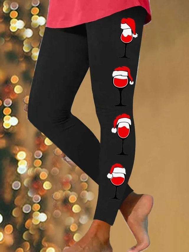 Casual Christmas Wine Glass Long Leggings