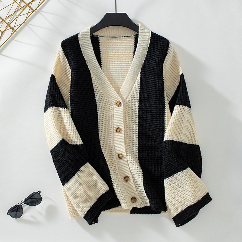 Women Wool/Knitting Striped Long Sleeve Comfy Casual Cardigan