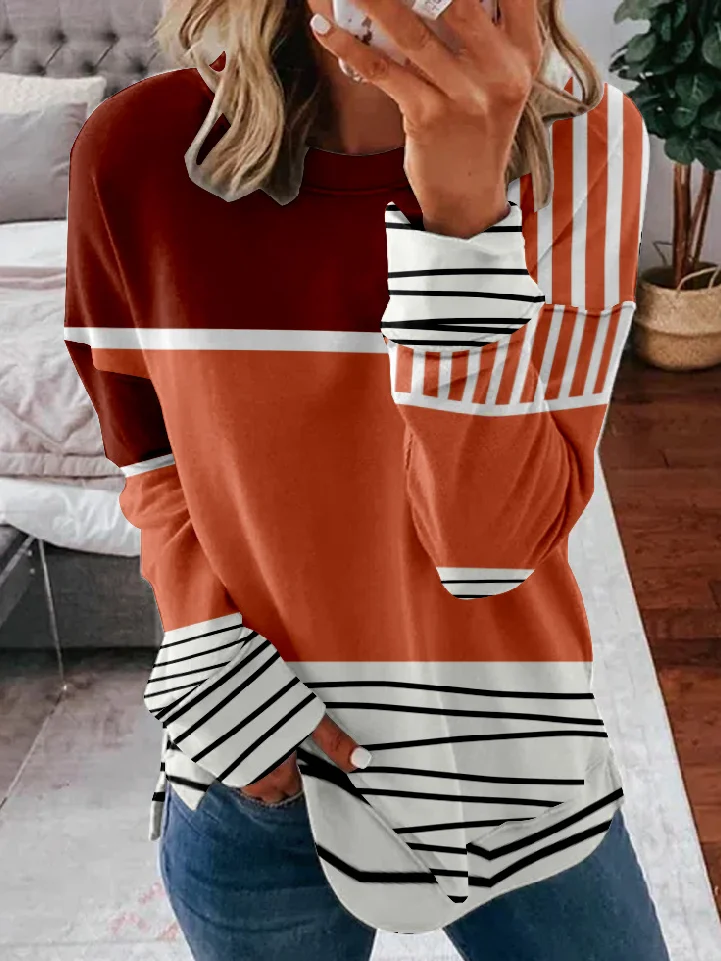 Casual Crew Neck Geometric Sweatshirt Zipper