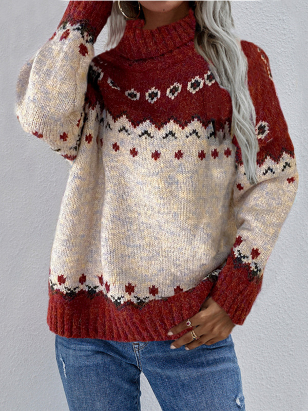 Women Yarn/Wool Yarn Ethnic Long Sleeve Comfy Casual Sweater