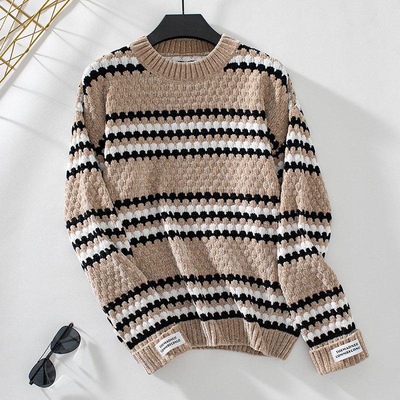 Women Yarn/Wool Yarn Striped Long Sleeve Comfy Casual Sweater