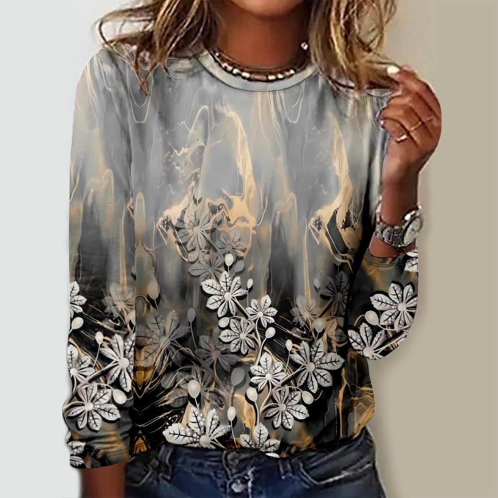 Casual Floral Crew Neck Long Sleeve T-shirt