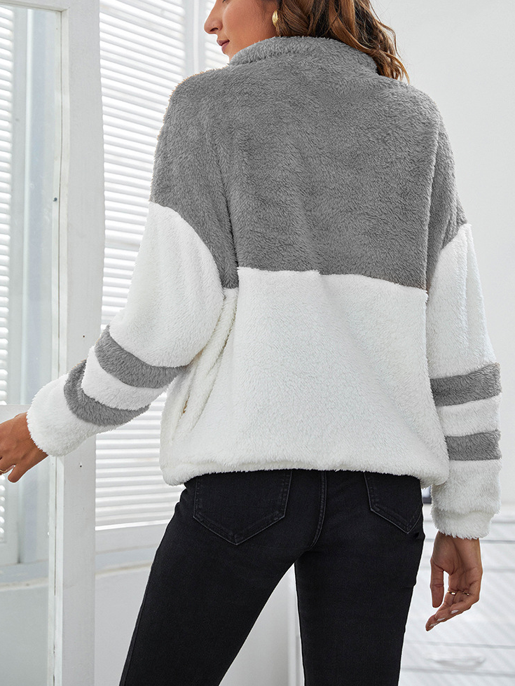 Casual Shawl Collar Color Block Sweatshirt Zipper