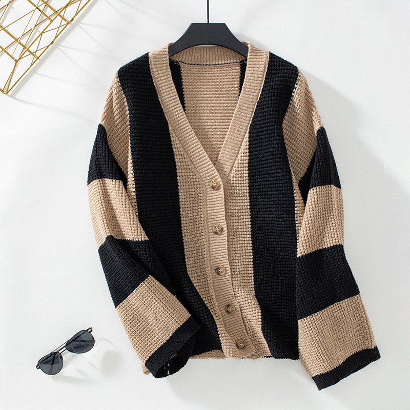 Women Wool/Knitting Striped Long Sleeve Comfy Casual Cardigan