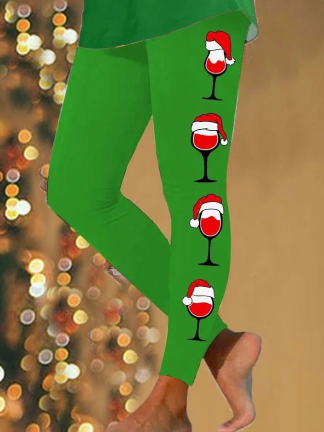 Casual Christmas Wine Glass Long Leggings