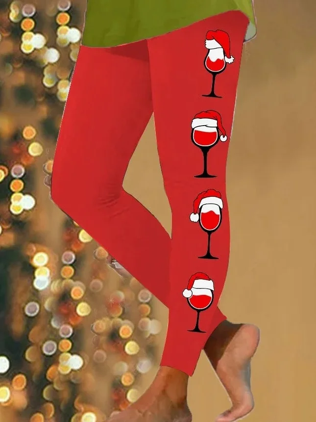 Casual Christmas Wine Glass Long Leggings