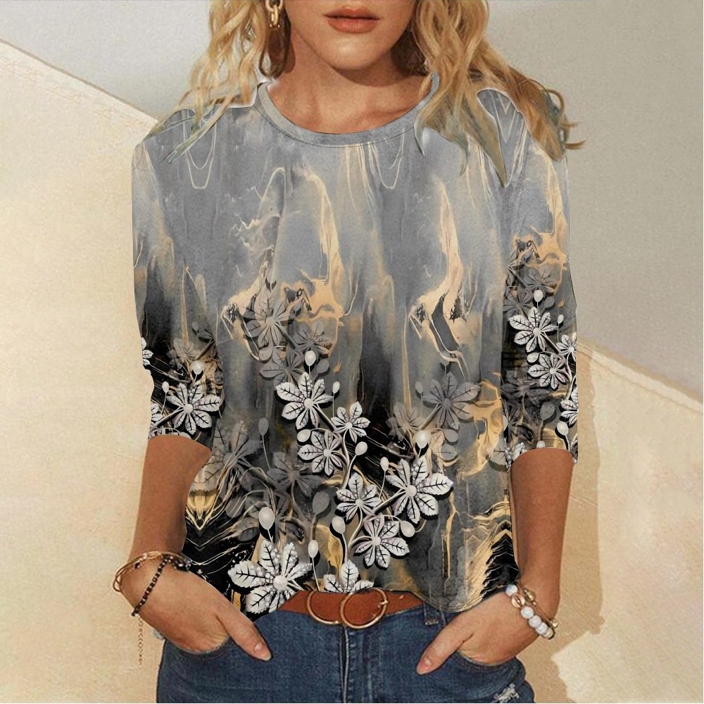 Casual Floral Crew Neck Long Sleeve T-shirt