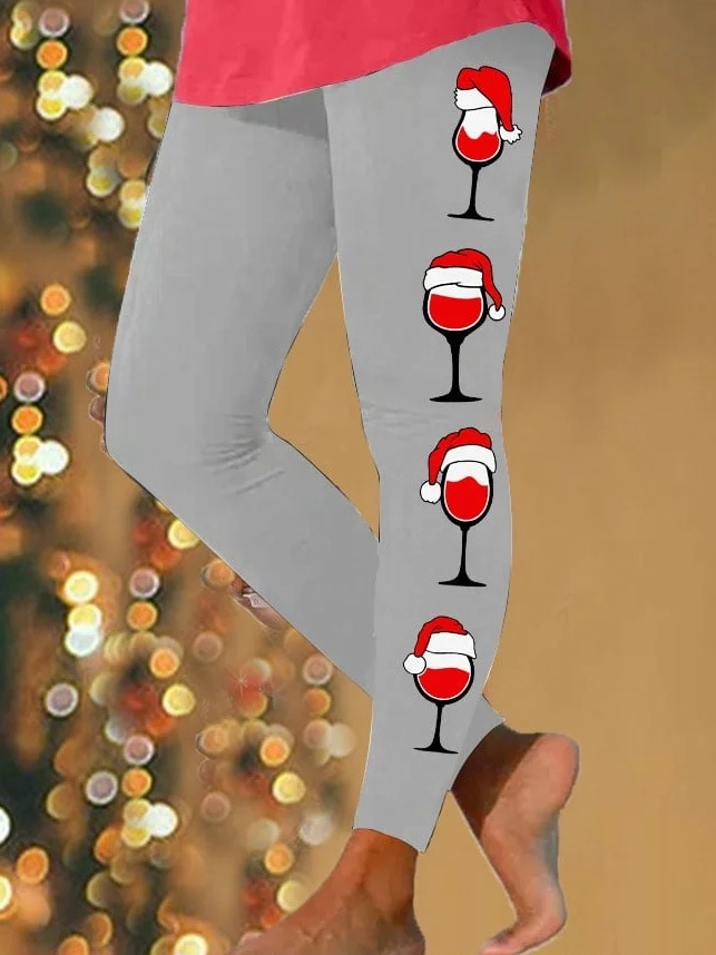 Casual Christmas Wine Glass Long Leggings