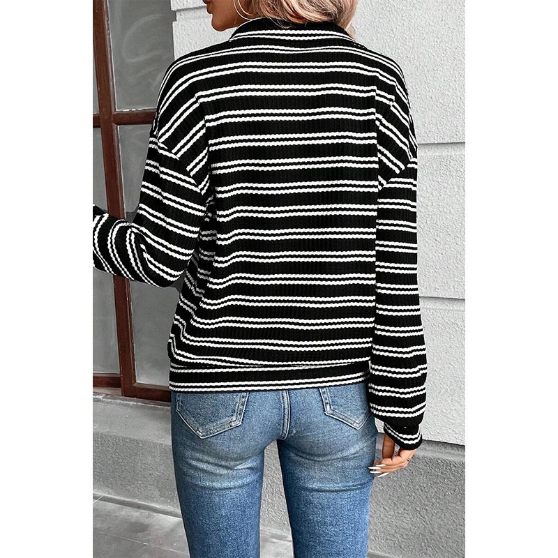 Casual Shawl Collar Striped Sweatshirt Zipper