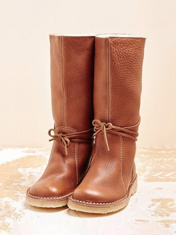 Vintage Plain Wearable Lace-Up Block Heel Snow Boots