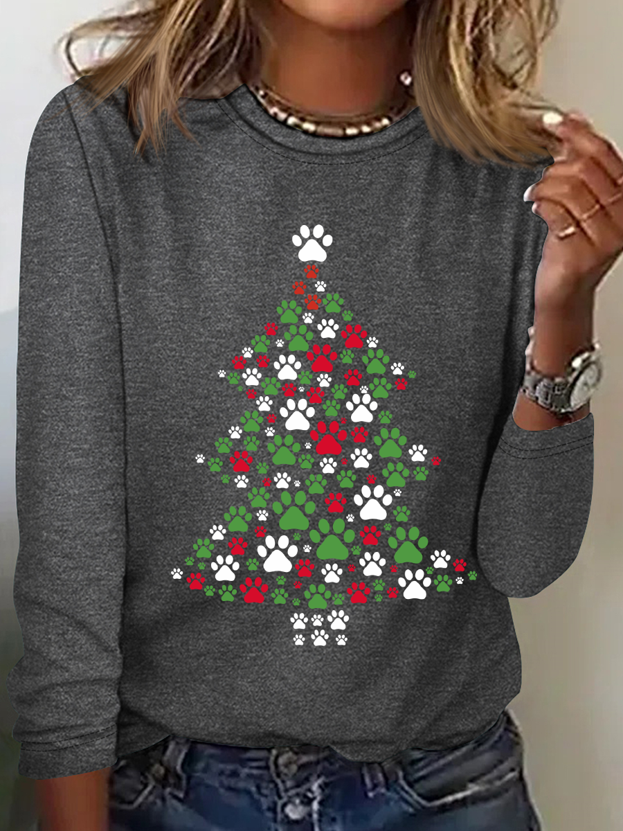 Casual Christmas Crew Neck Long Sleeve T-shirt