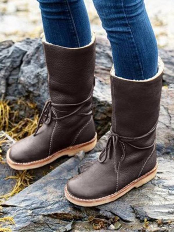 Vintage Plain Wearable Lace-Up Block Heel Snow Boots