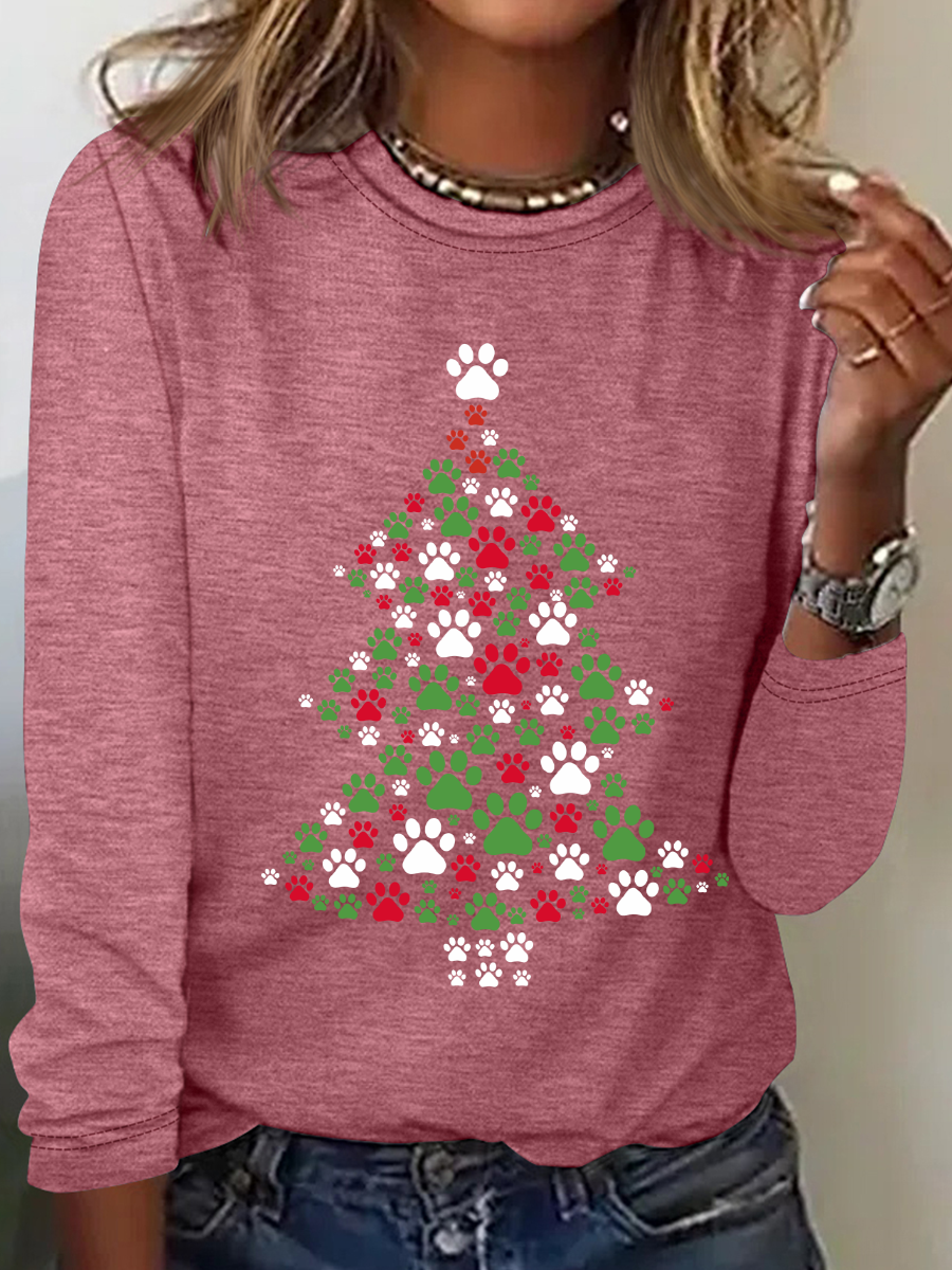 Casual Christmas Crew Neck Long Sleeve T-shirt