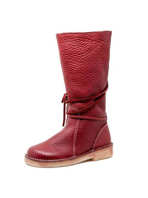 Vintage Plain Wearable Lace-Up Block Heel Snow Boots