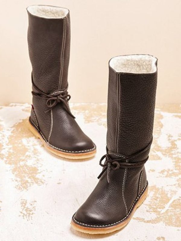 Vintage Plain Wearable Lace-Up Block Heel Snow Boots