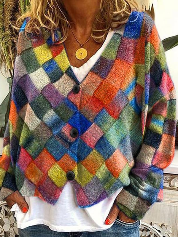 Women Wool/Knitting Geometric Long Sleeve Comfy Casual Cardigan