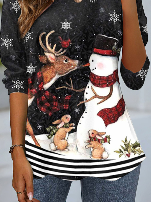 Casual Christmas Crew Neck Long Sleeve T-shirt