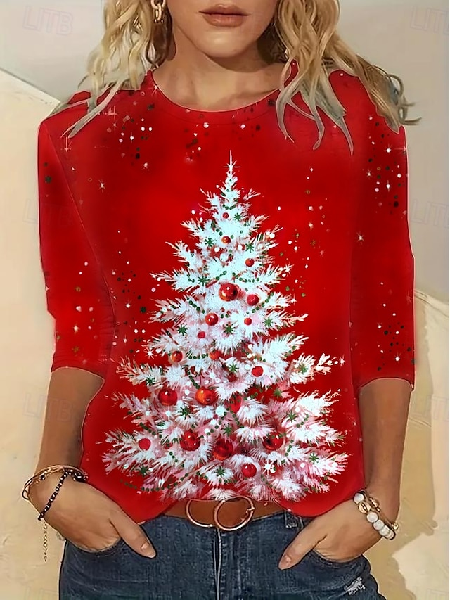 Casual Christmas Tree Crew Neck Long Sleeve T-shirt