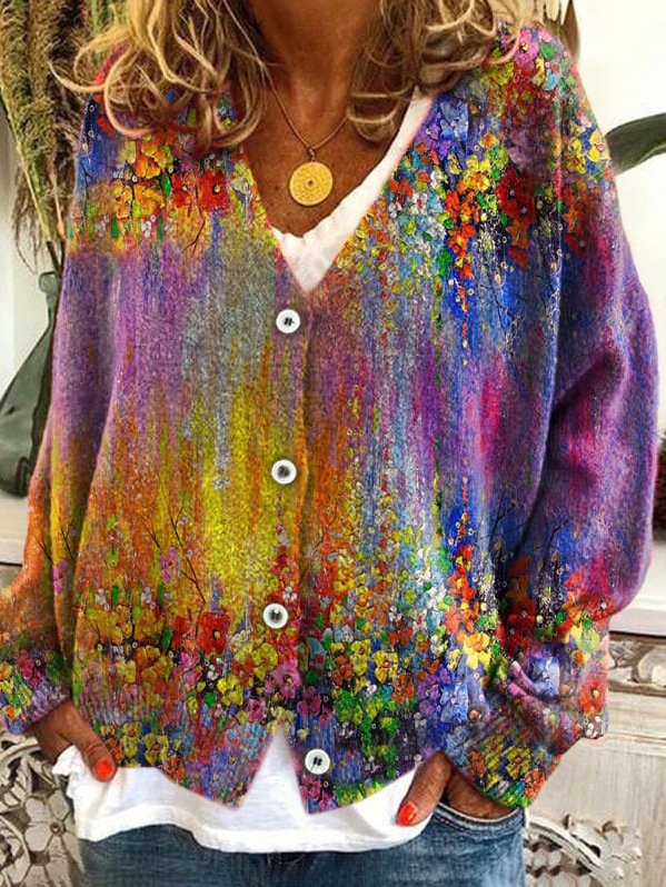 Women Wool/Knitting Geometric Long Sleeve Comfy Casual Cardigan