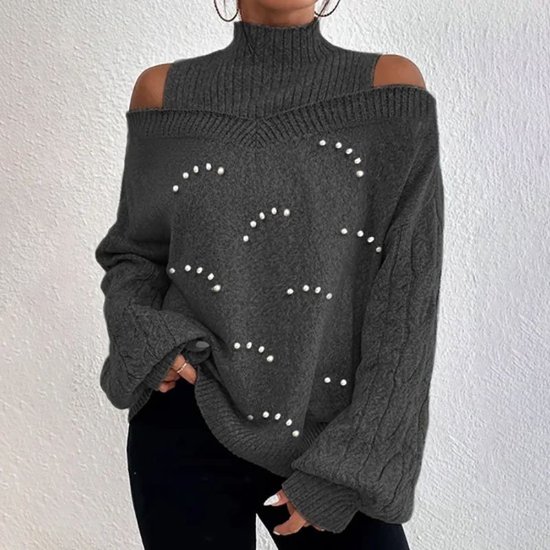 Women Wool/Knitting Plain Long Sleeve Comfy Casual Beaded Sweater