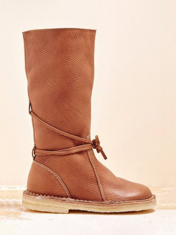 Vintage Plain Wearable Lace-Up Block Heel Snow Boots