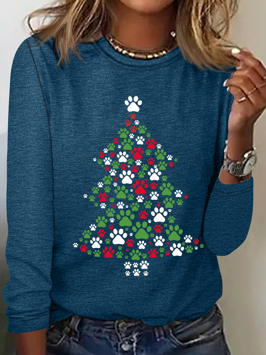 Casual Christmas Crew Neck Long Sleeve T-shirt