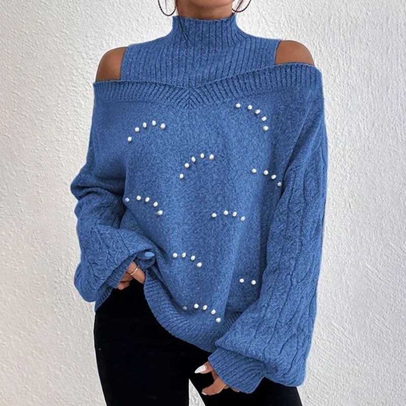 Women Wool/Knitting Plain Long Sleeve Comfy Casual Beaded Sweater