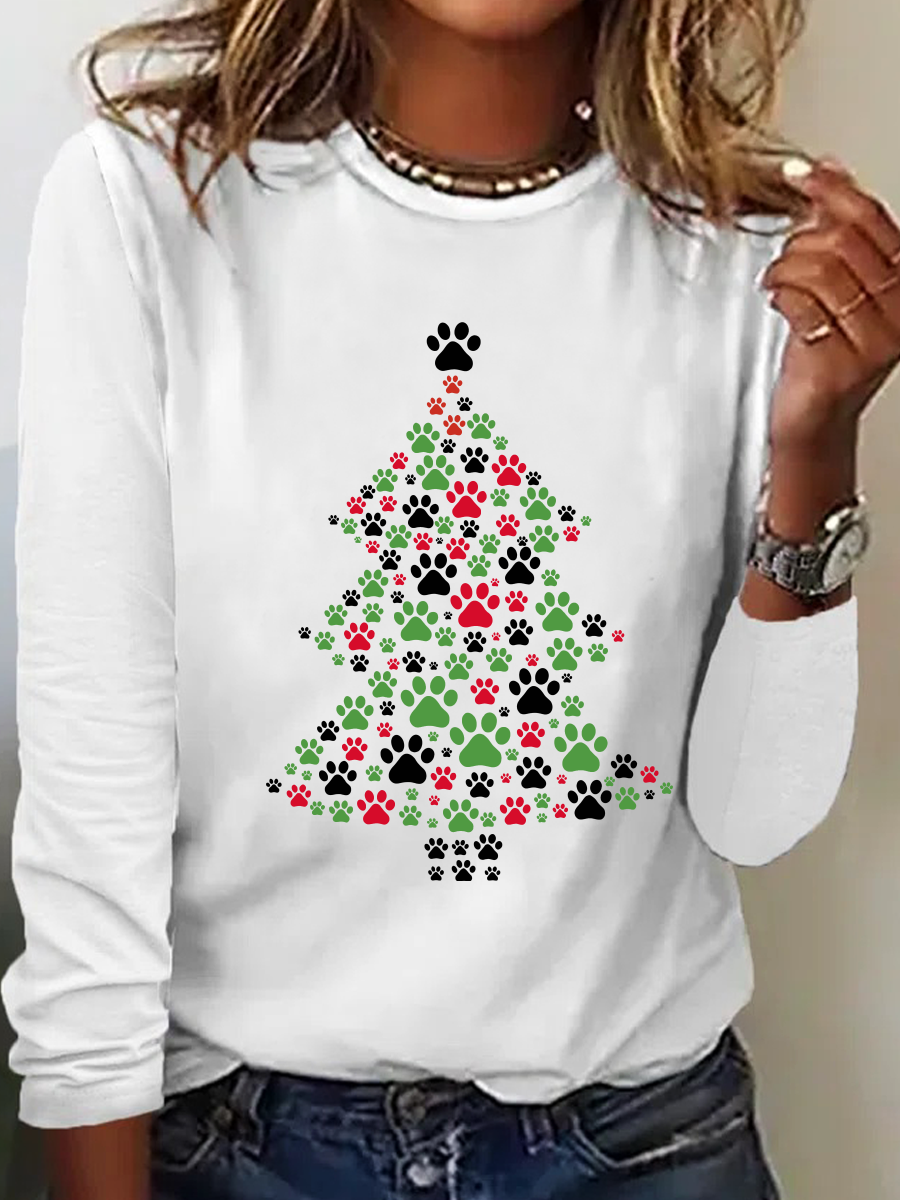 Casual Christmas Crew Neck Long Sleeve T-shirt