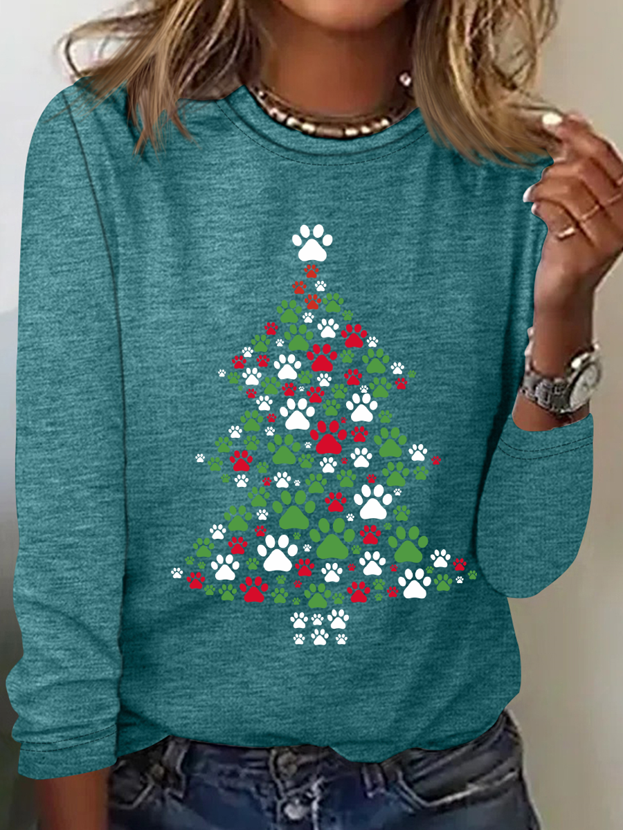 Casual Christmas Crew Neck Long Sleeve T-shirt