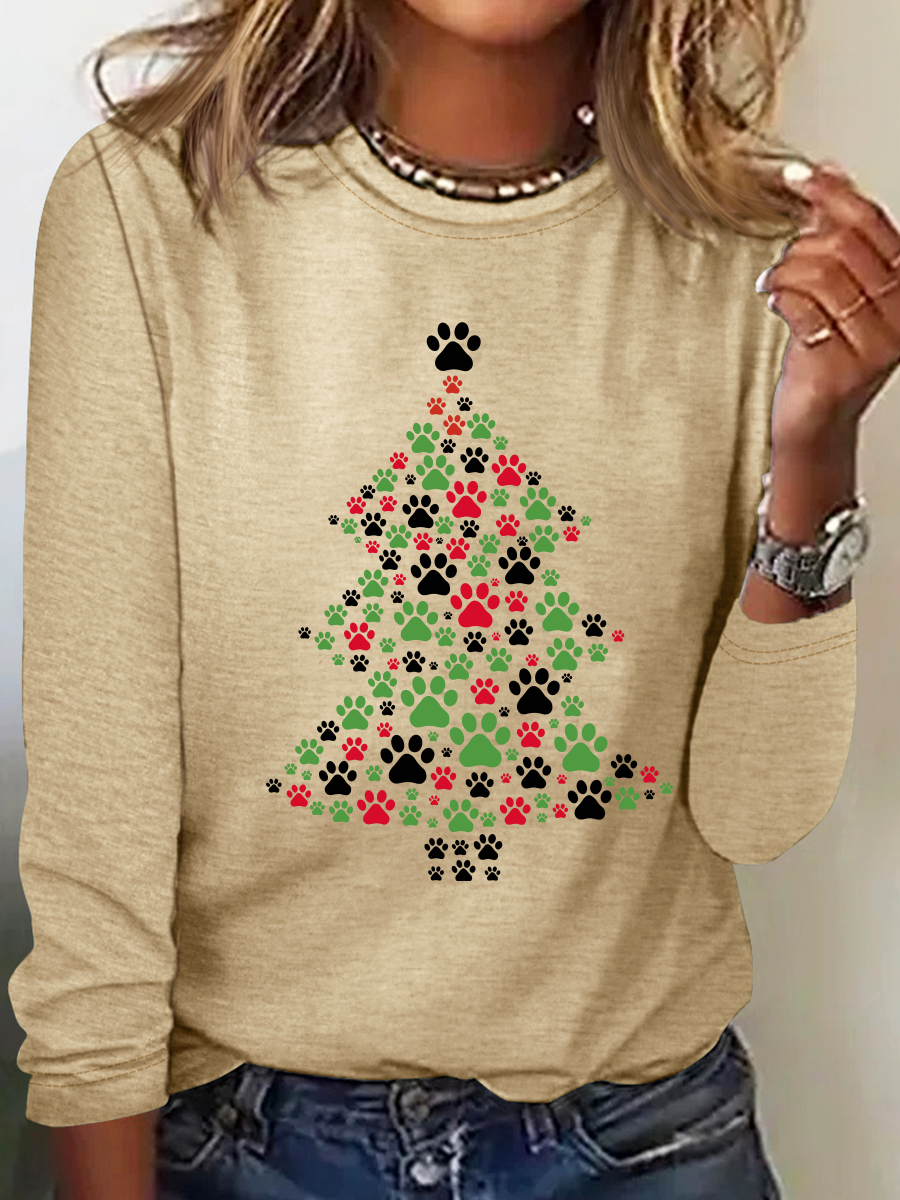 Casual Christmas Crew Neck Long Sleeve T-shirt