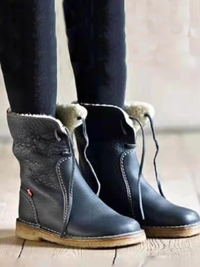 Vintage Plain Wearable Lace-Up Block Heel Snow Boots