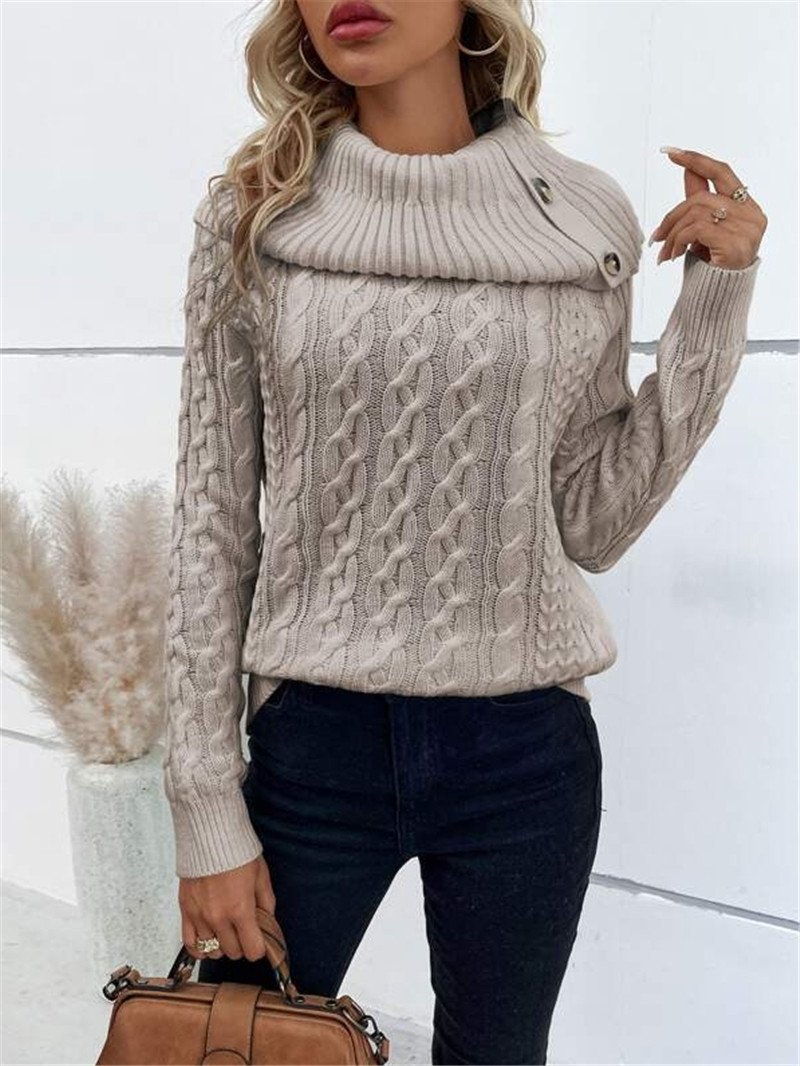 Women Yarn/Wool Yarn Plain Long Sleeve Comfy Casual Sweater