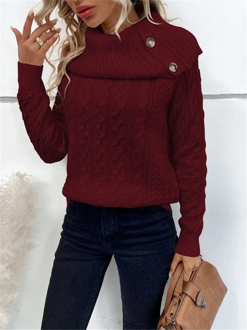 Women Yarn/Wool Yarn Plain Long Sleeve Comfy Casual Sweater